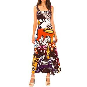 1. STATE Maxi Dress Tropical Print Tiered Sleeveless Size XS • NEW WITH TAGS •